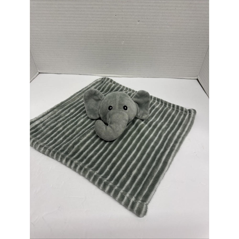 Lila & Jack Gray Elephant White Stripe Plush Lovey Security Blanket 11"